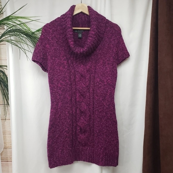 INC International Concepts Dresses & Skirts - INC International Purple & Black Knit Mini Sweater Dress Cowl Neck